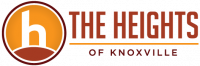 The Heights, Student Living in Knoxville, TN Logo with a stylized lowercase "h" in a circle, alongside text: "The Heights of Knoxville.